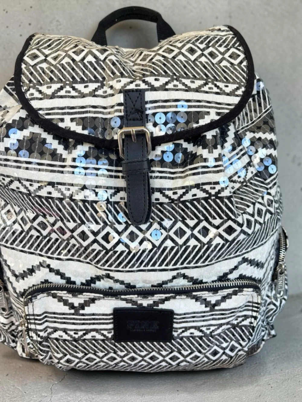 Victoria's Secret PINK Bling Sequin Aztec Backpack in black and white - Picture 9 of 16